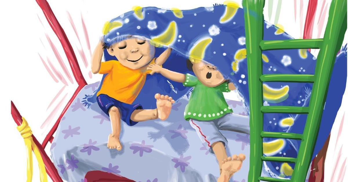 Picture book: A scruffy old blanket whisks two siblings into a topsy-turvy world under their bed